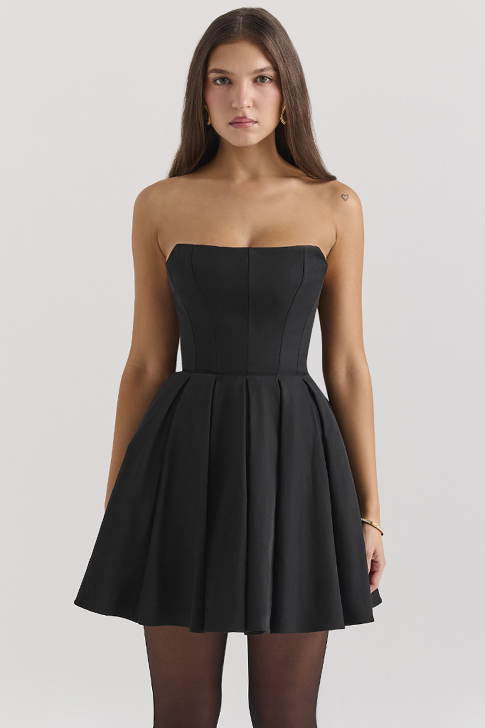 Emmanuela Black Strapless Detachable Bow Mini Dress