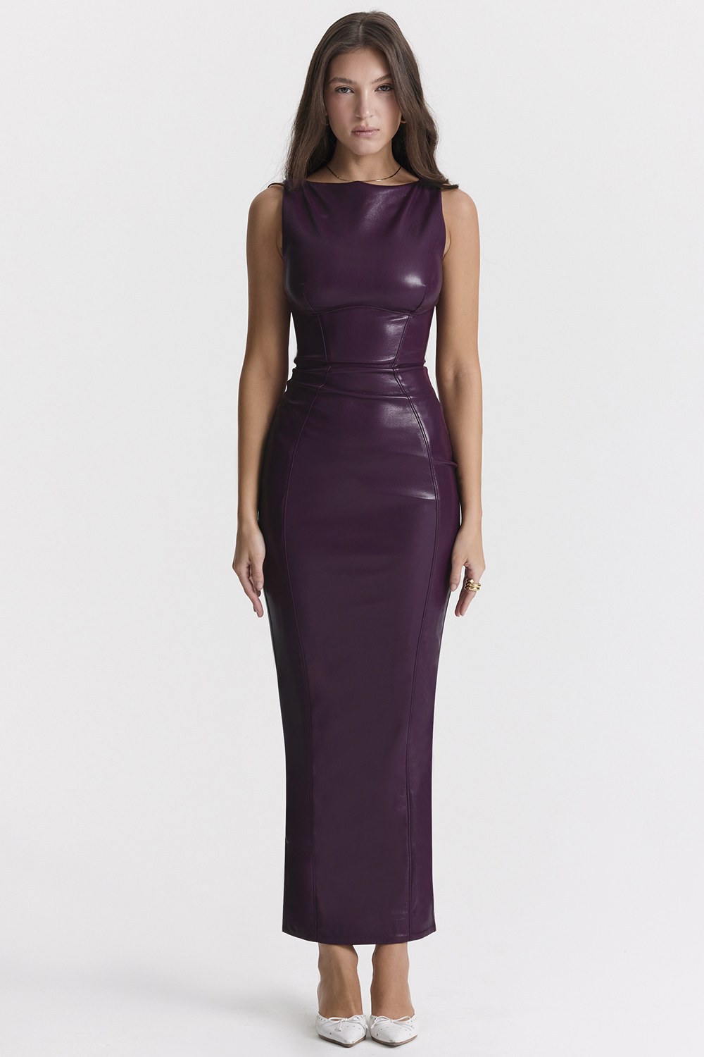 Sahara Merlot Vegan Leather Maxi Dress