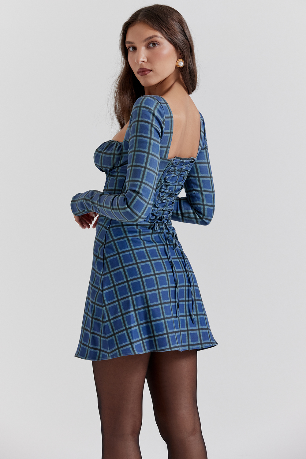 Malika Blue Tartan Corset Mini Dress