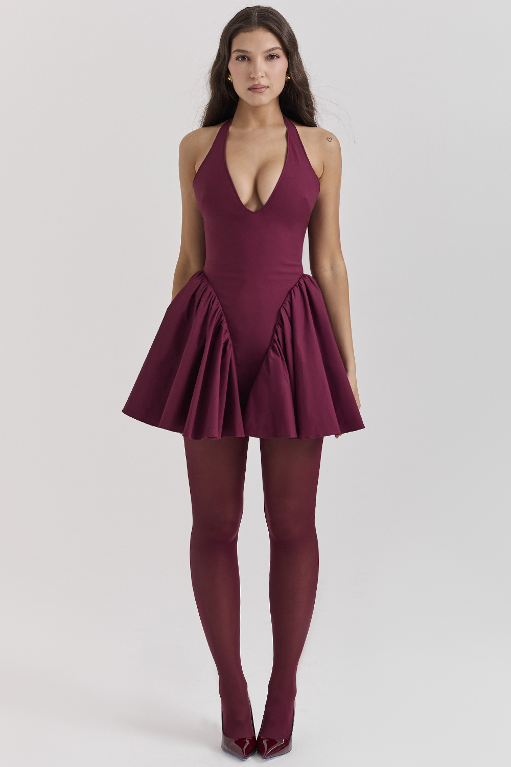 Valentia Wine Halter Mini Dress