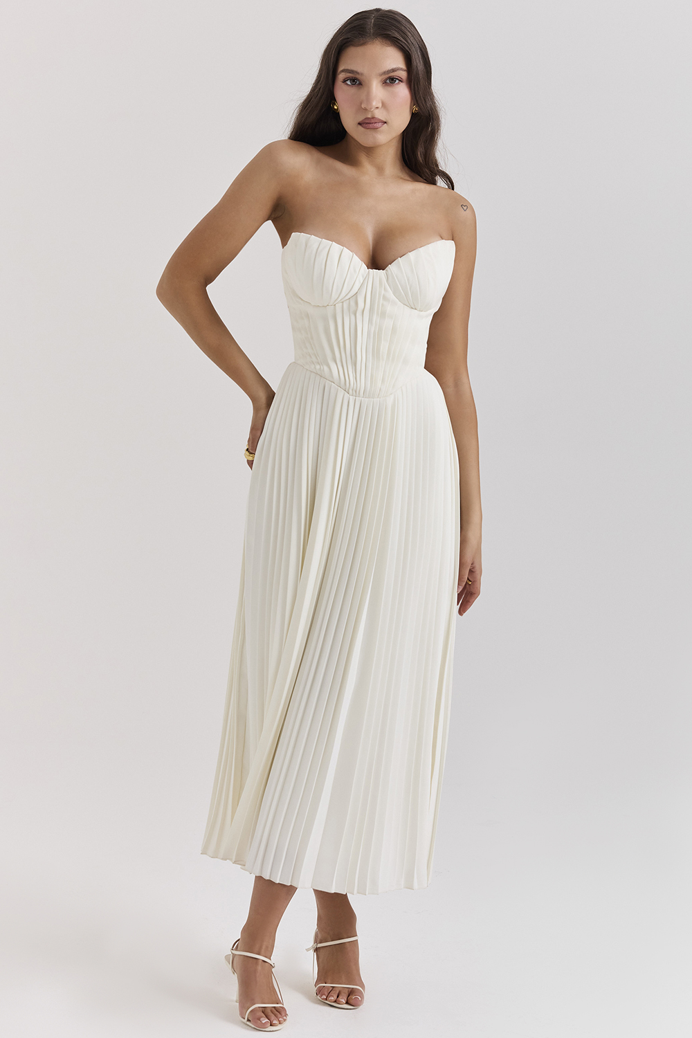 Amorata Ivory Pleated Maxi Dress