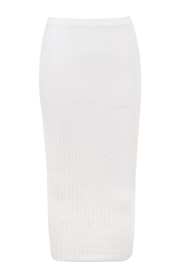 SkylineMistress Rocks  White Ribbed Bandage Midi Skirt - SALE
