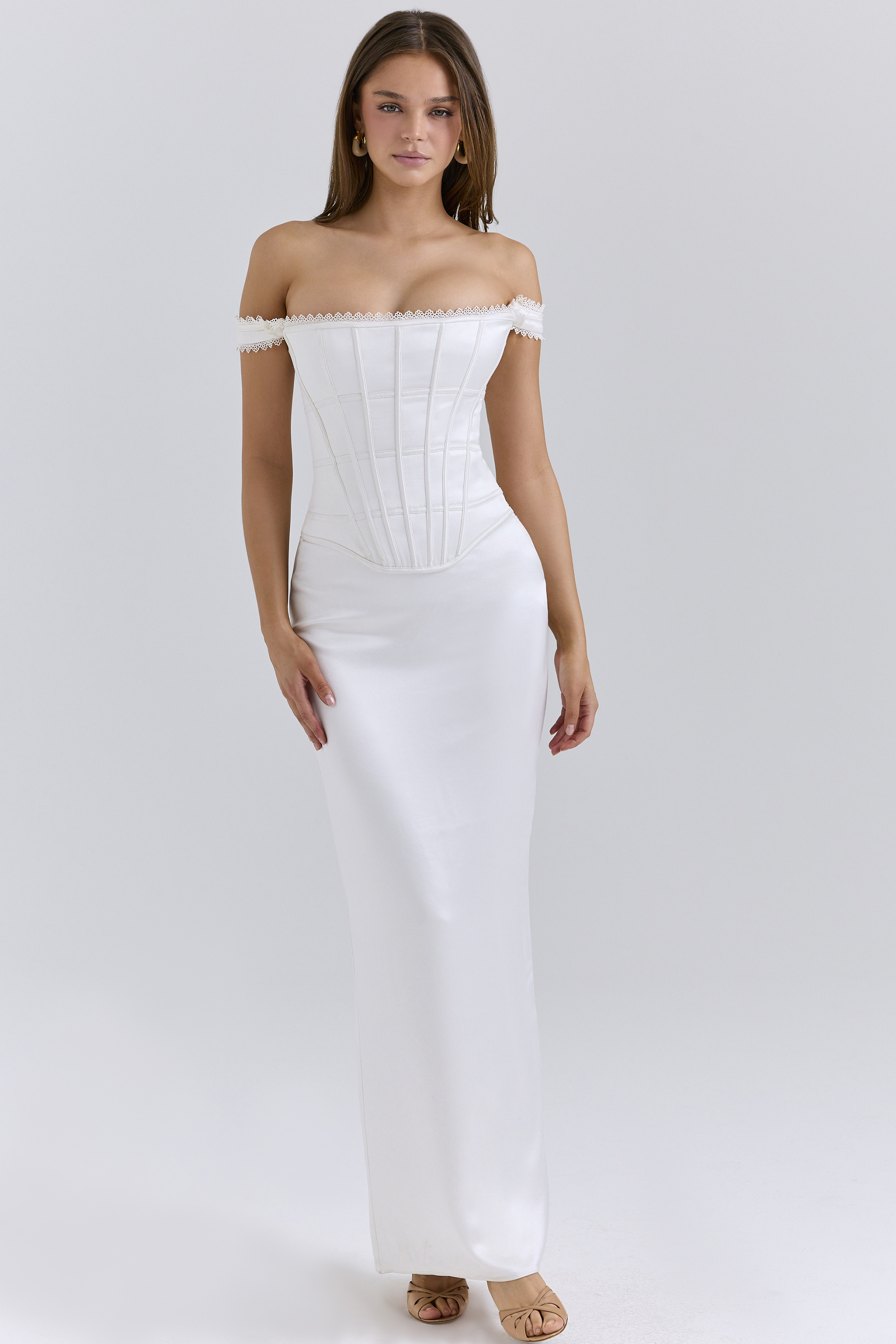 Isis Ivory Satin Corset Maxi Dress