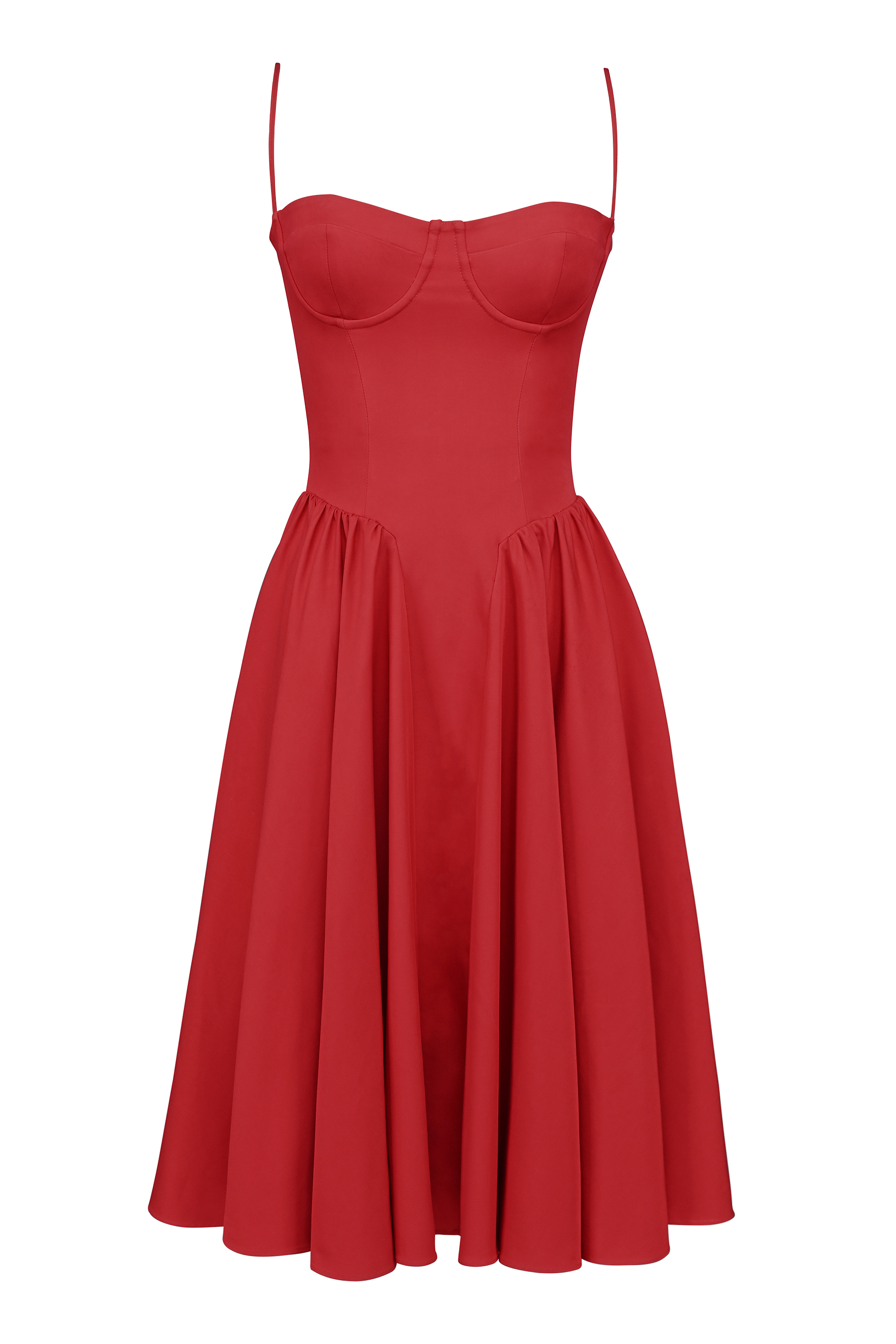 Samaria Red Gathered Midi Dress