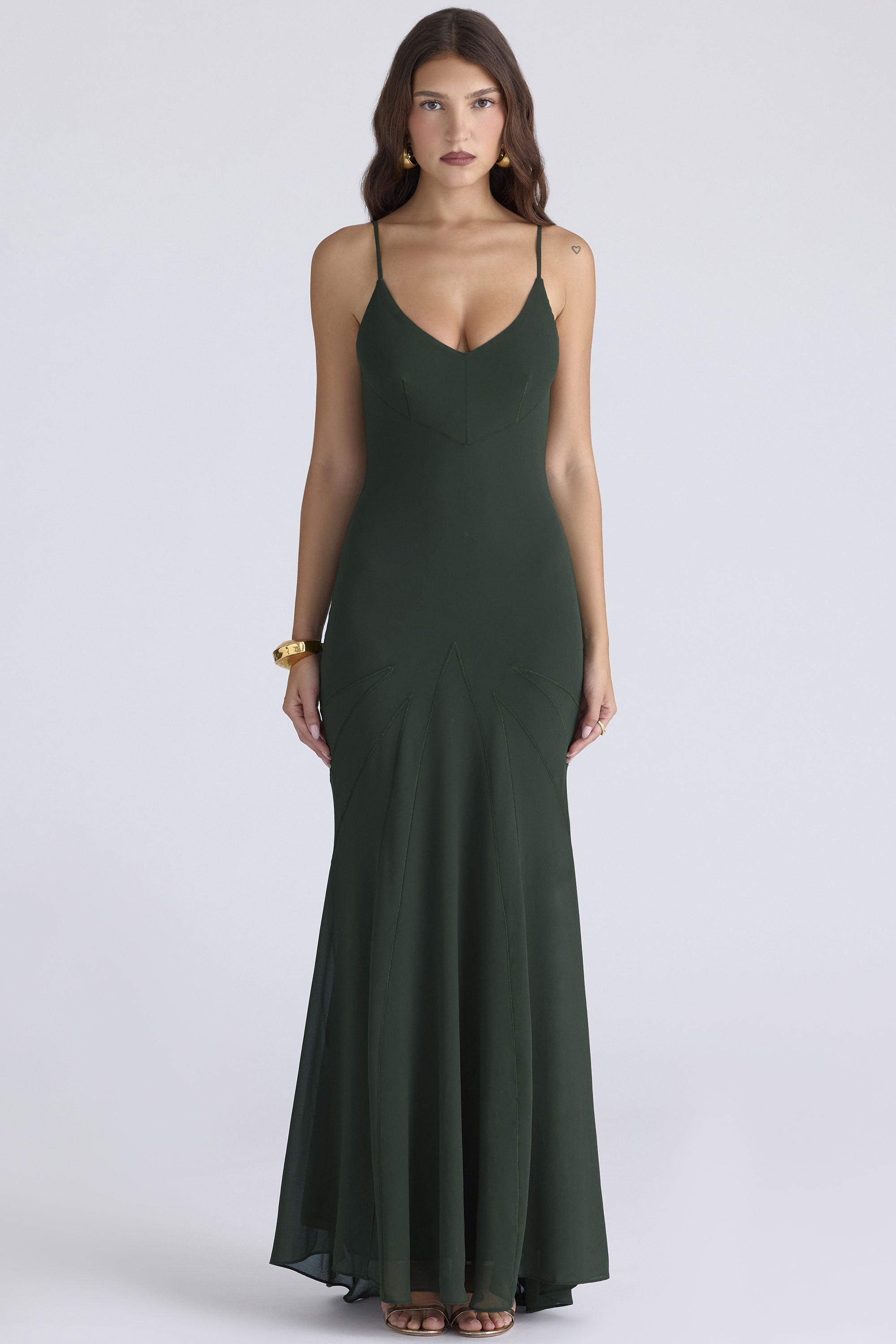 Sacha Forest Green Georgette Panelled Maxi Dress
