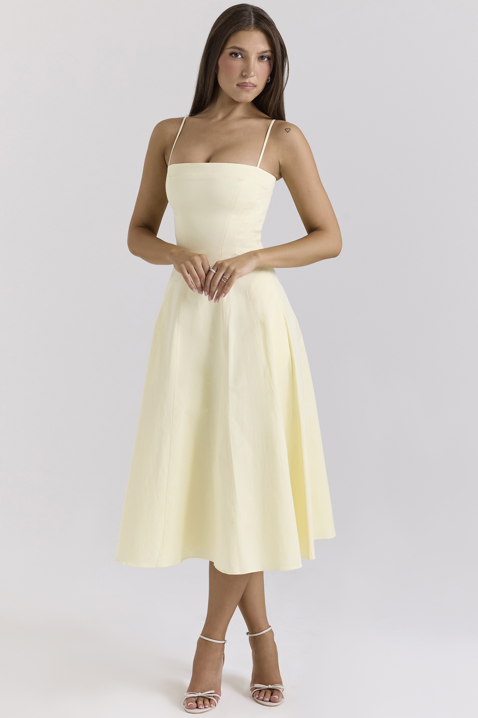 Dolly Lemon Stretch Cotton A-Line Midi Sundress