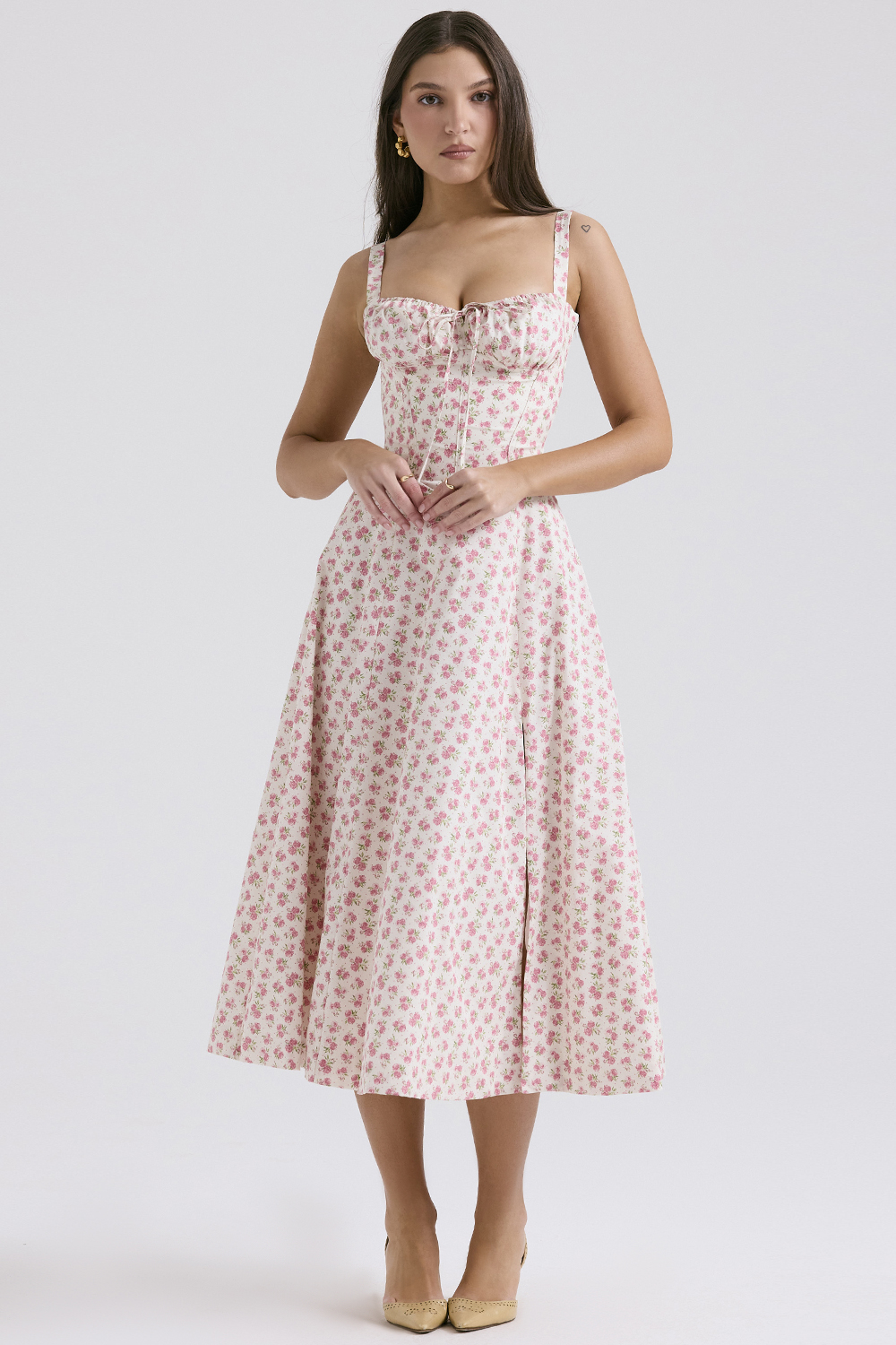 Carmen White Rosebud Print Cotton Bustier Sundress