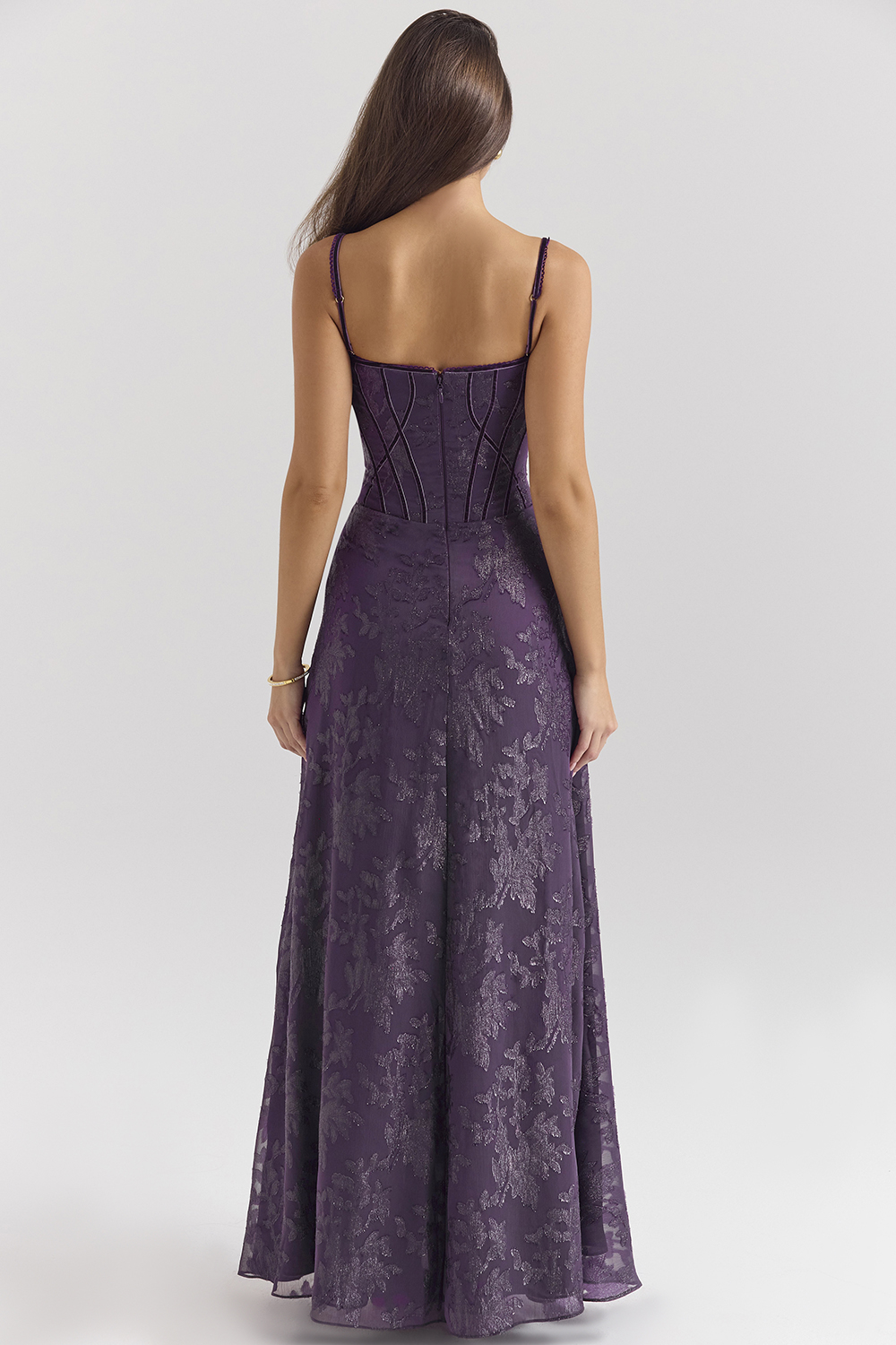 Esme Grape Lurex Chiffon Maxi Dress