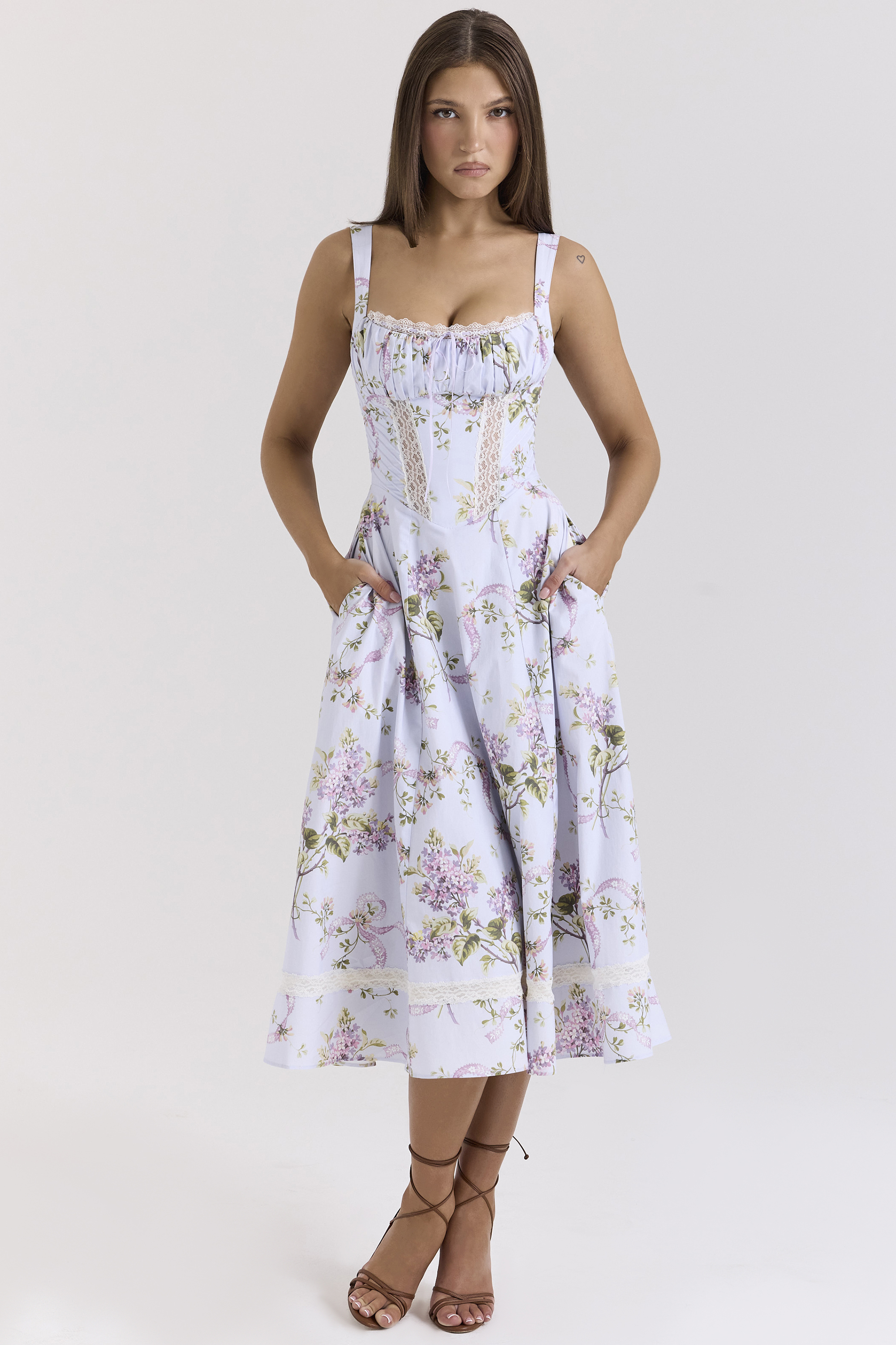 Kim Lilac Floral Cotton Midi Sundress