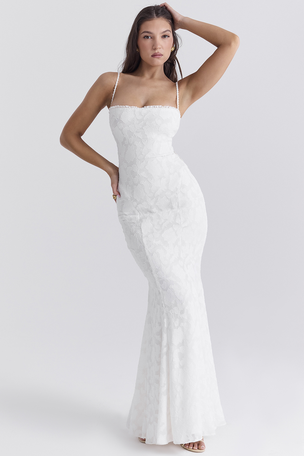 Joan Ivory Lace Up Back Maxi Dress