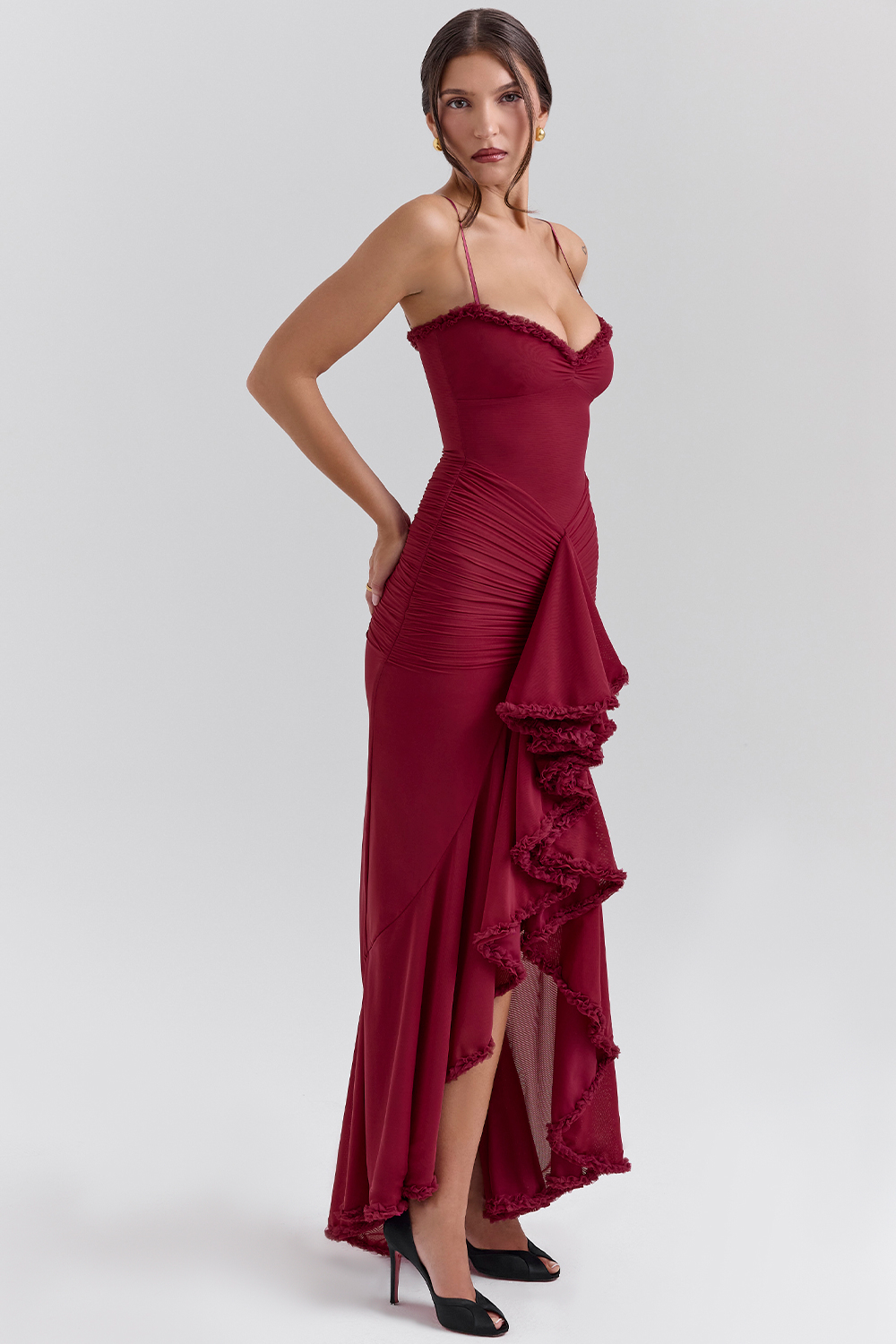 Gabbi Wine Ruffled Front Gown