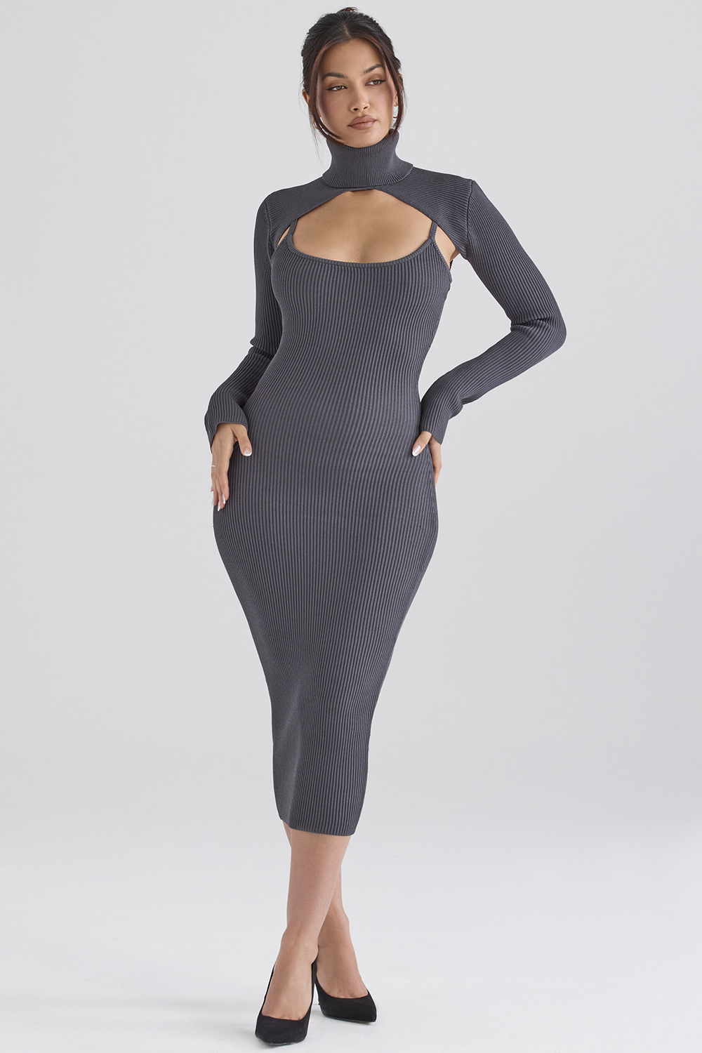 Meliora Charcoal Knit Midi Dress - SALE