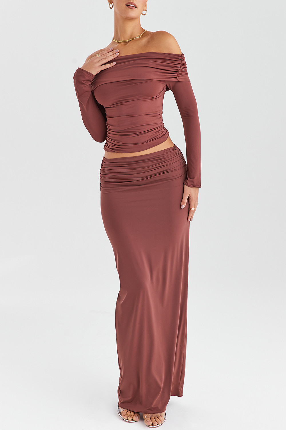 Mistress Rocks Coffee Gathered Maxi Skirt - SALE