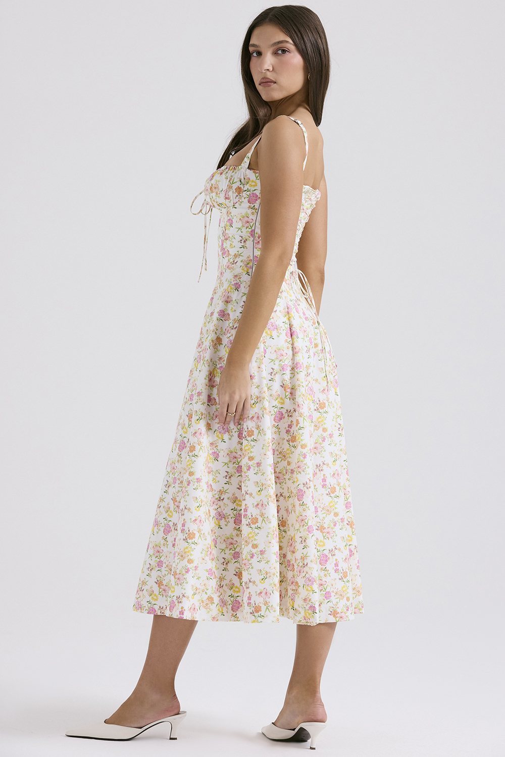 Carmen Ivory Meadow Print Cotton Bustier Sundress