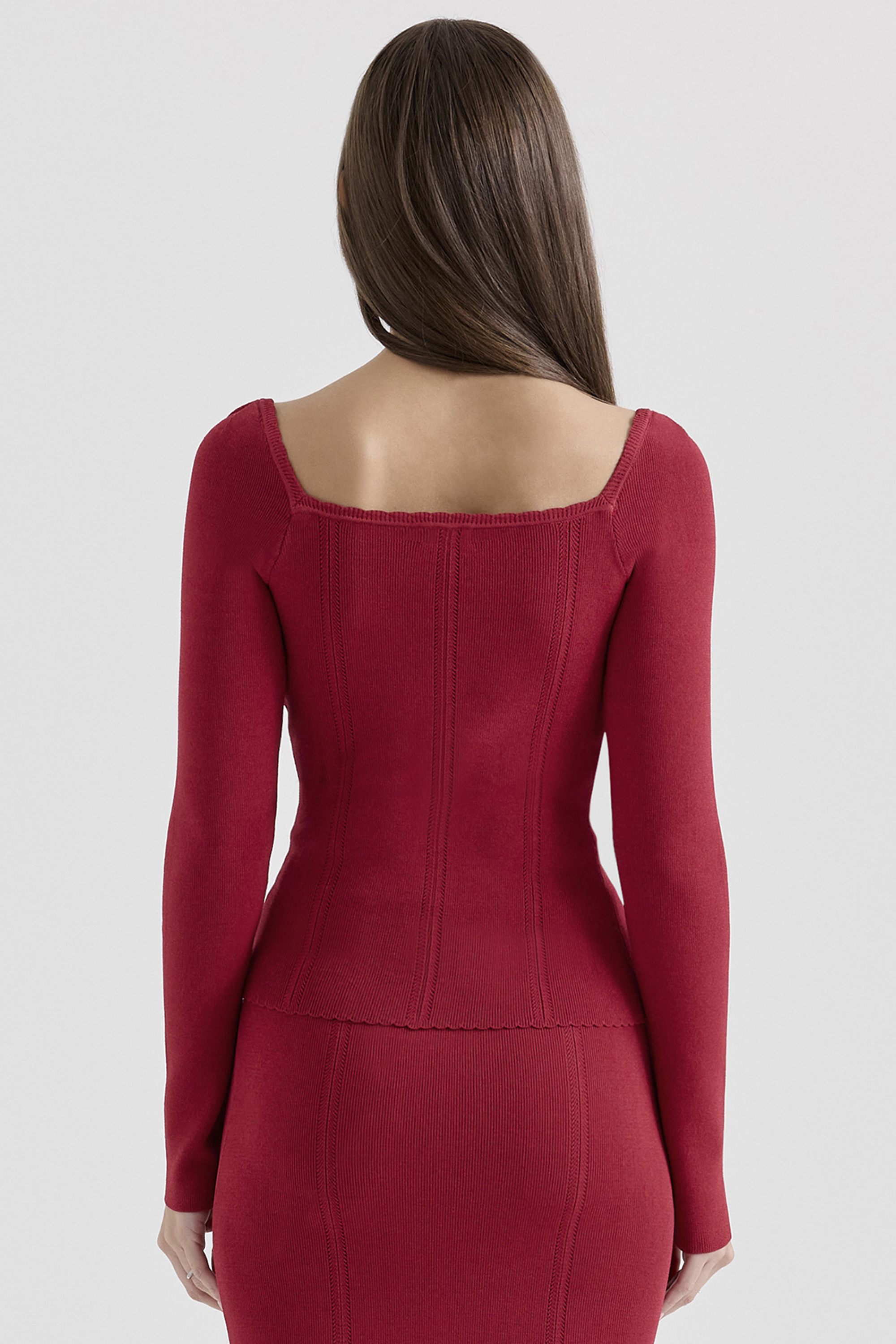 Agatha Red Fitted Long Sleeve Top