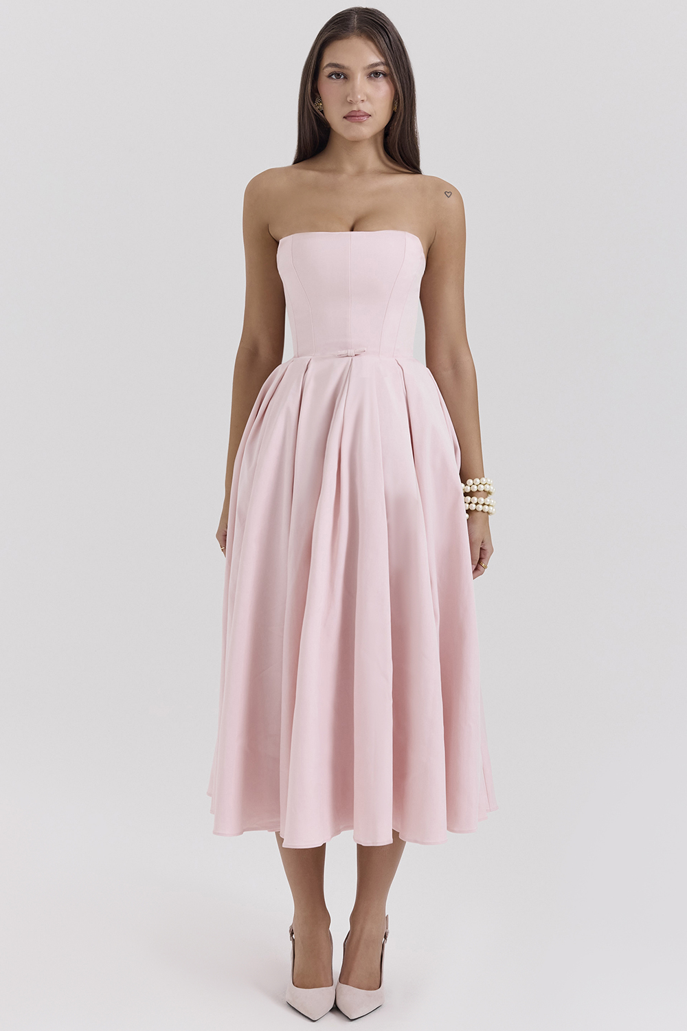 Contessa Parisian Pink Strapless Corset Midi Dress