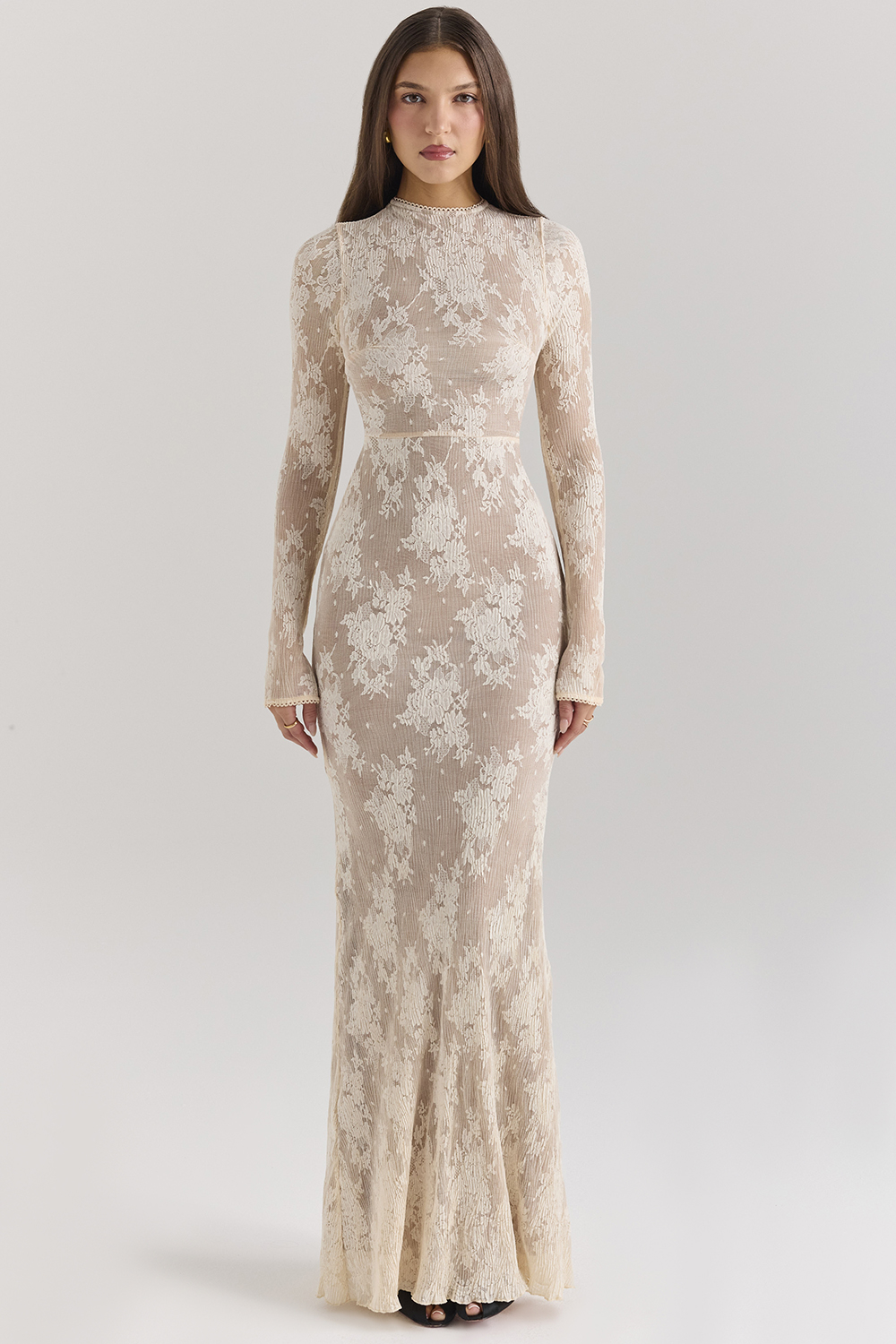 Isoline Peach Lace Maxi Dress