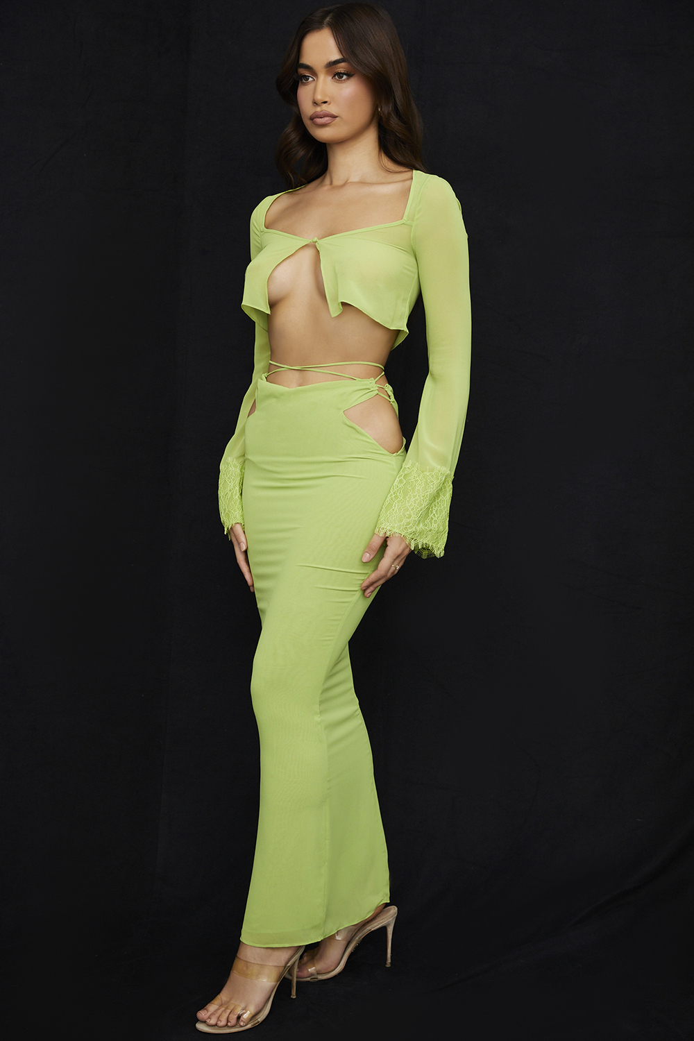 Madeline Lime Green Georgette Maxi Skirt