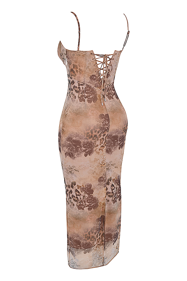 Aiza Cream Floral Print Maxi Dress