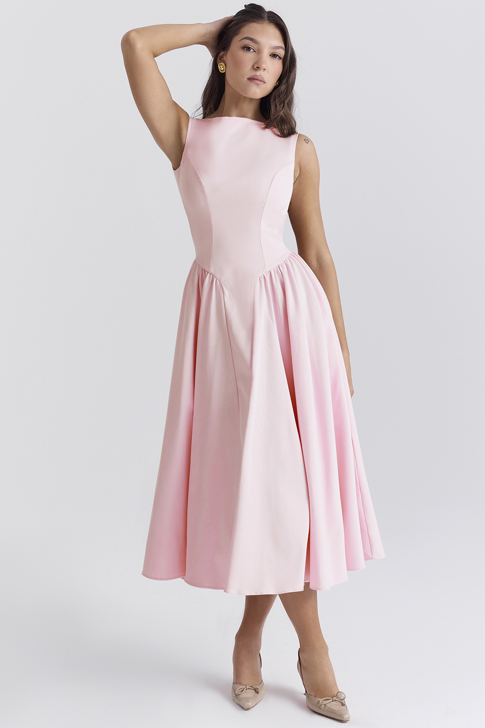 Cindy Ballerina Pink Twill Midi Sundress