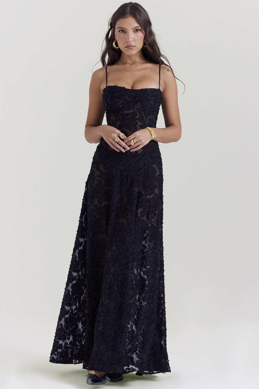 Seren Black Floral Lace Back Maxi Dress