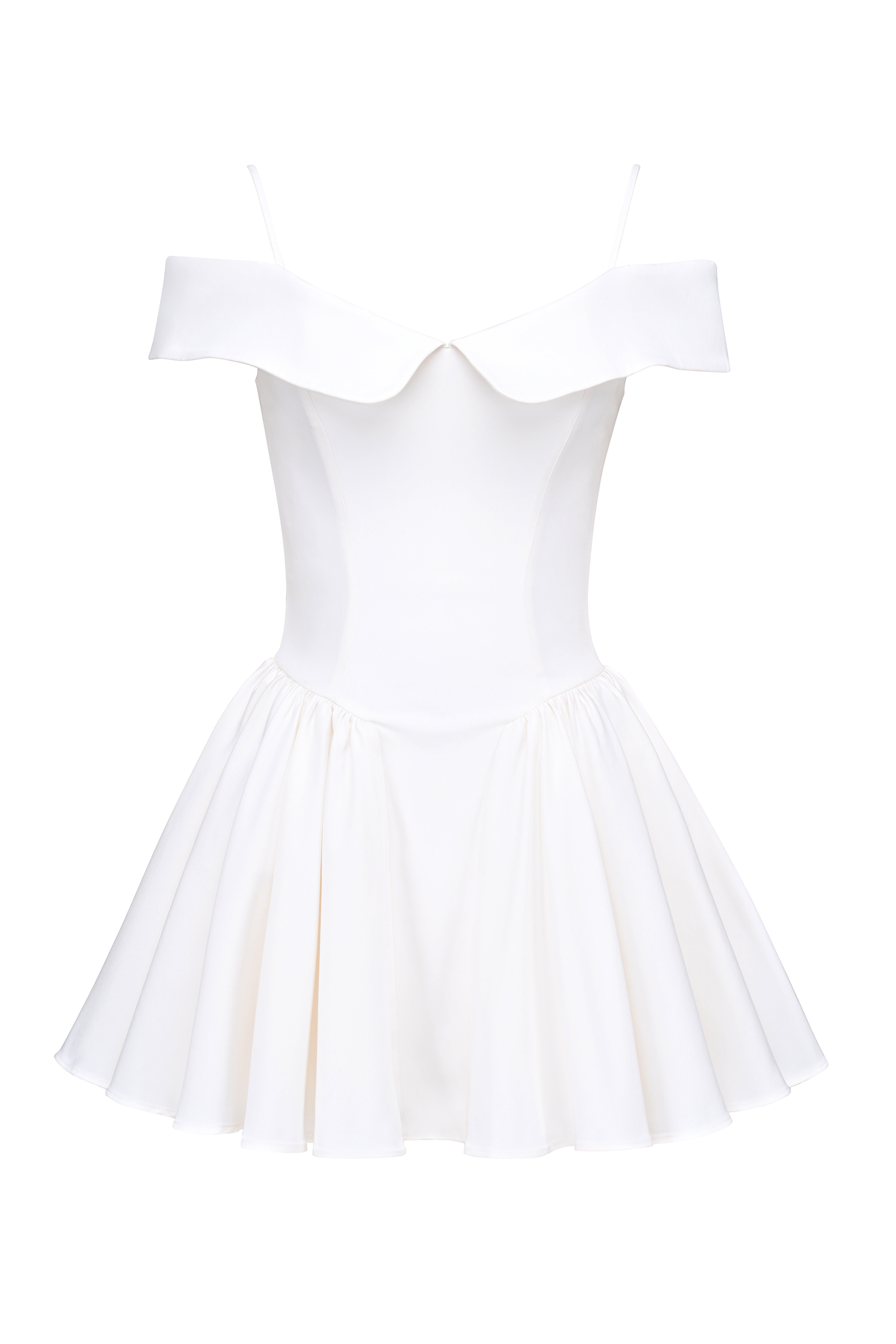 Elida White Twill Off Shoulder Mini Dress