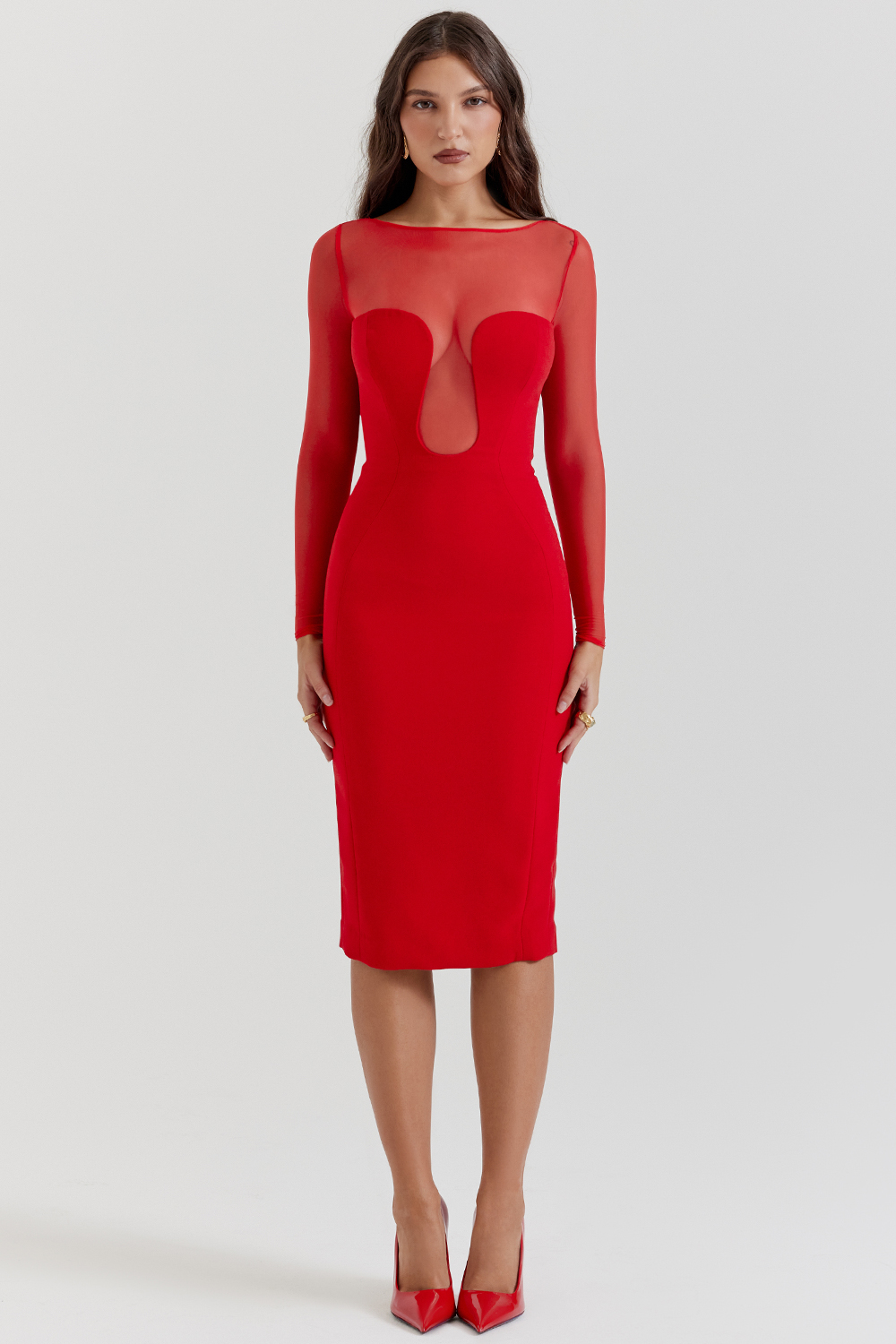 Darcy Scarlet Plunge Midi Dress