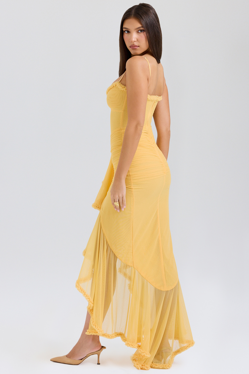 Gabbi Apricot Ruffled Front Gown