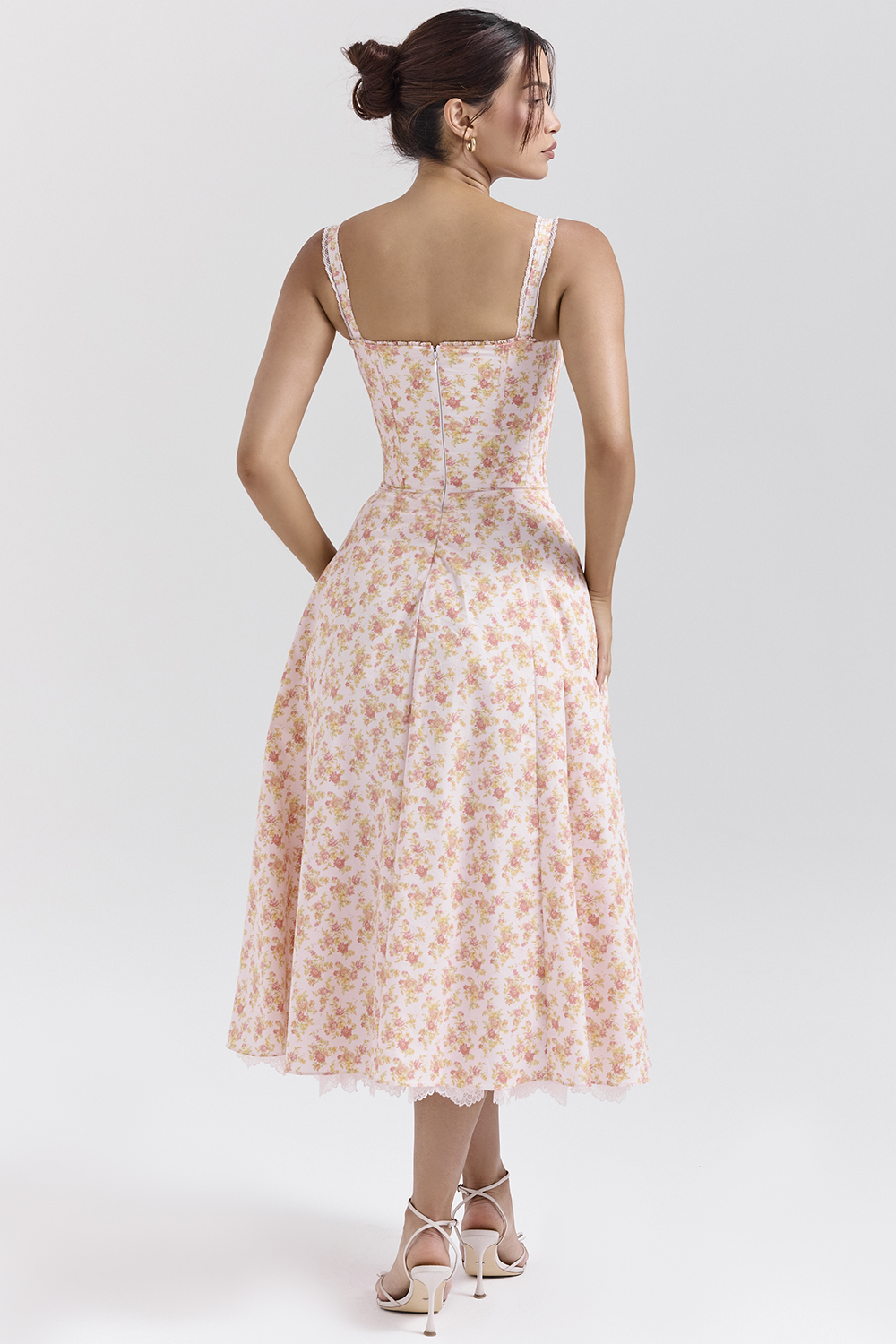 Rosalee Peach Poppy Print Cotton Bustier Sundress