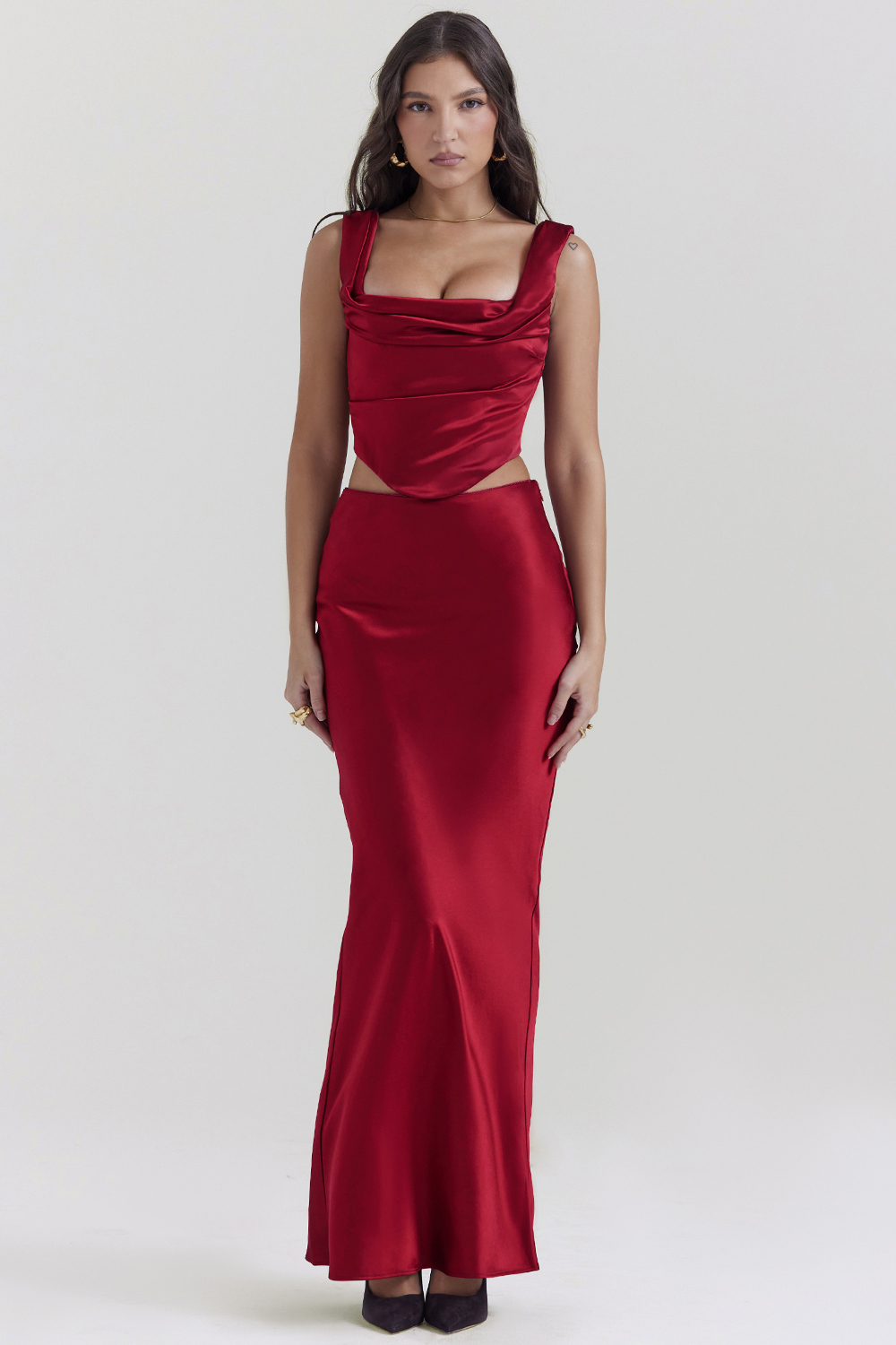 Sydel Ruby Satin Bias Cut Maxi Skirt