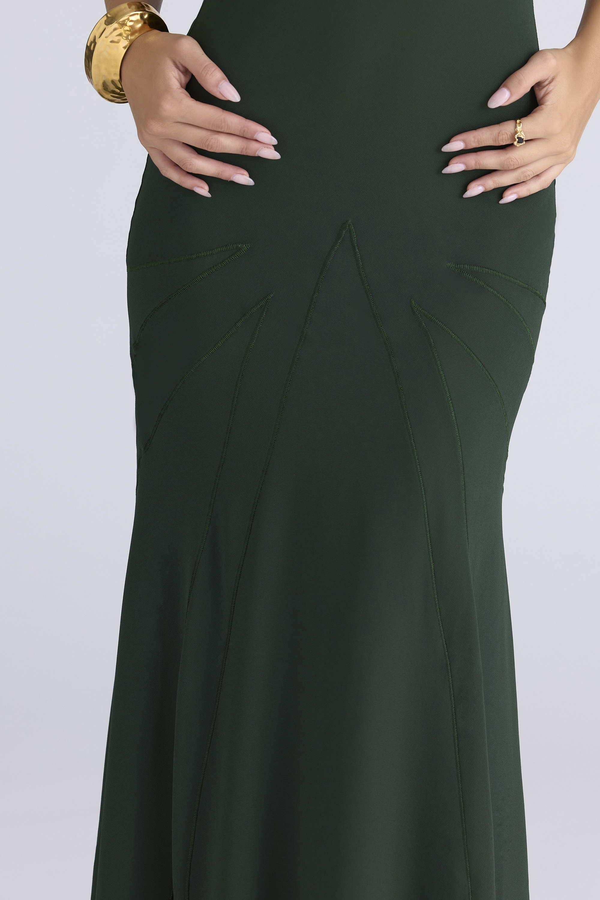 Sacha Forest Green Georgette Panelled Maxi Dress