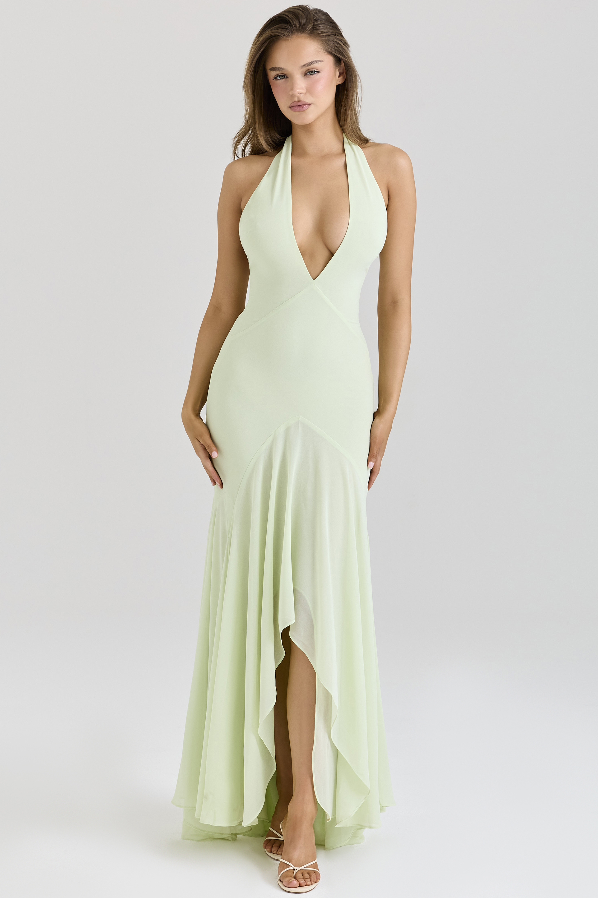 Tamara Pistachio Georgette Draped Midi Dress