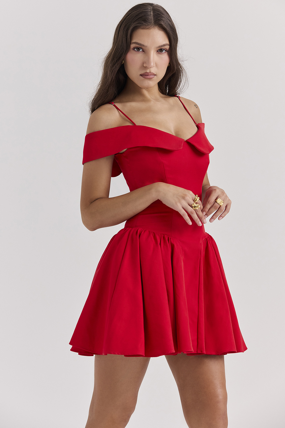 Elida Scarlet Off Shoulder Mini Dress
