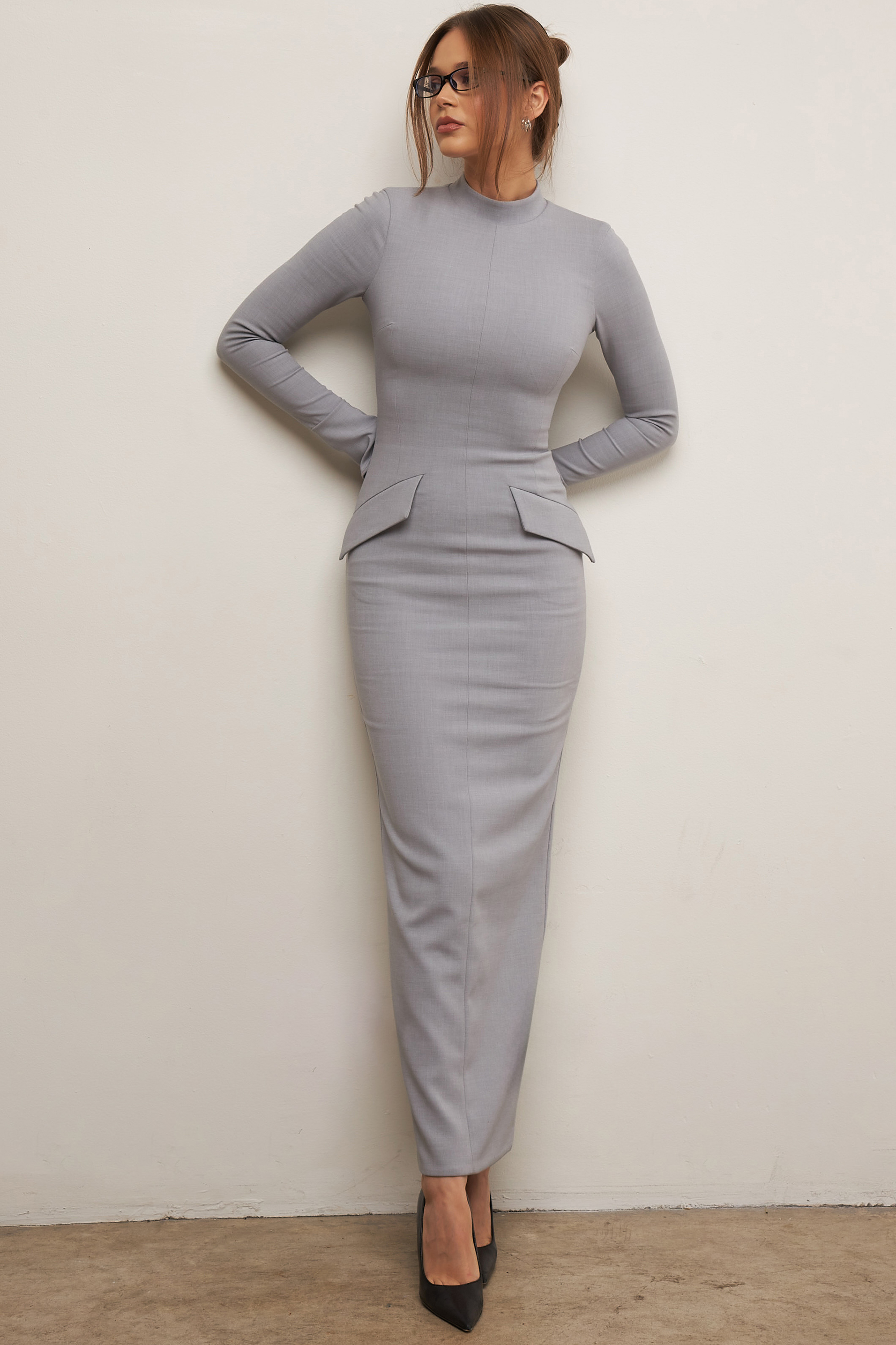 Marie-Louise Light Grey Bodycon Maxi Dress