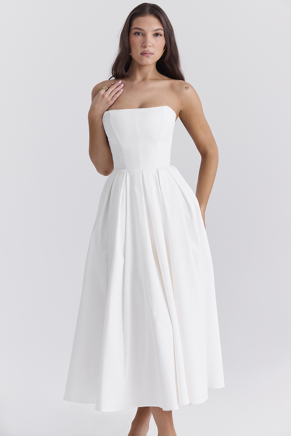 Audrey White Strapless Midi Sundress