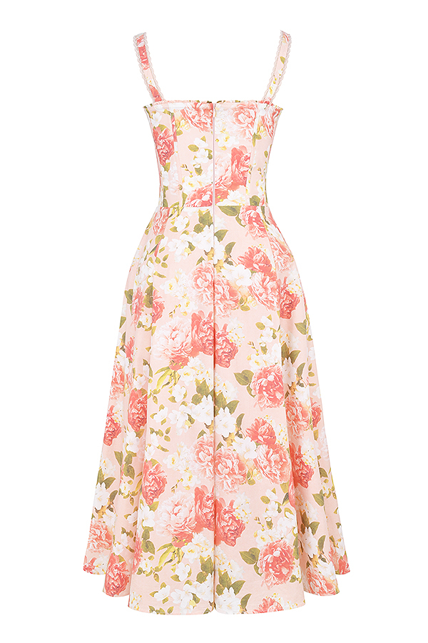 Rosalee Pink Peony Print Cotton Bustier Sundress