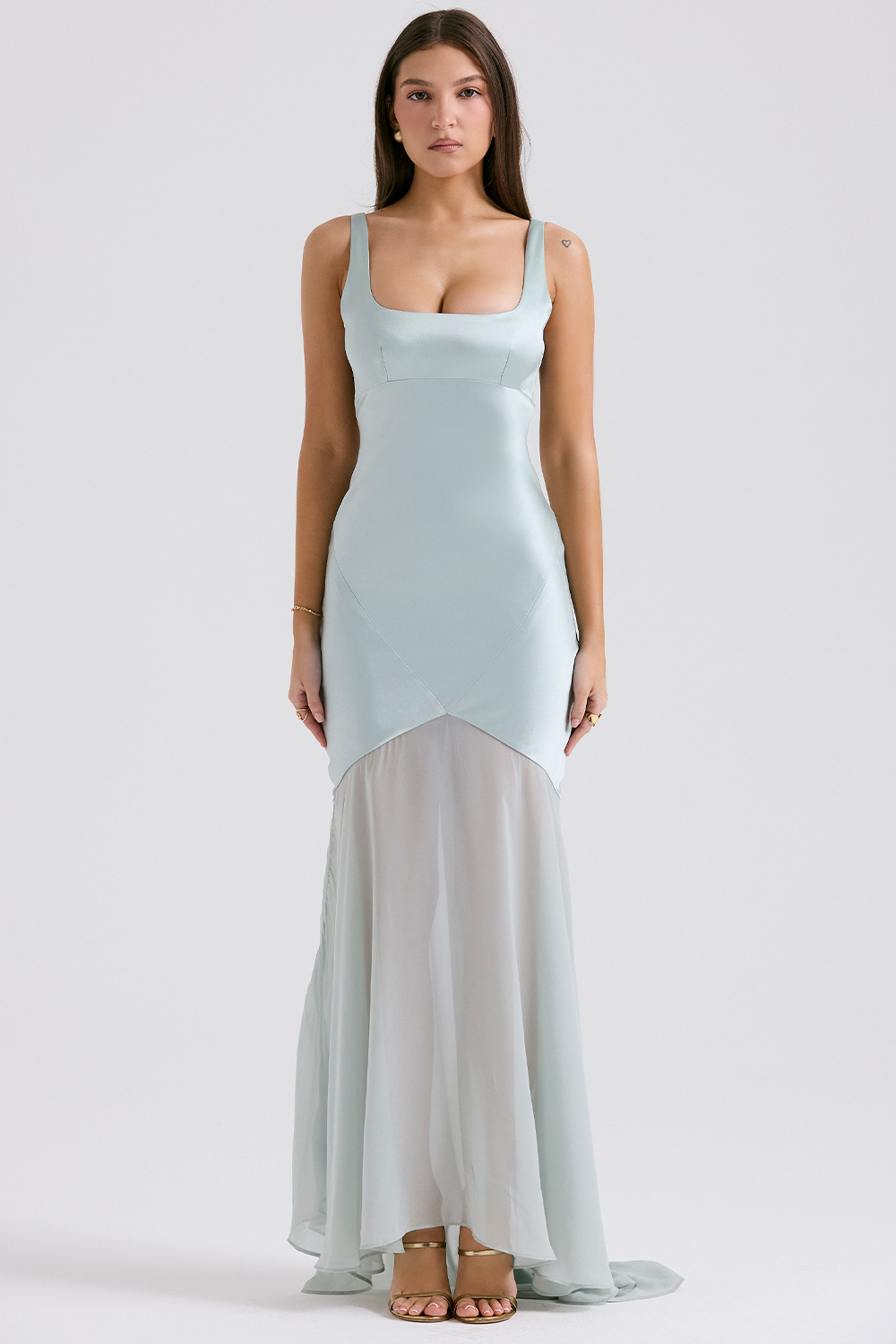 Vittoria Pistachio Chiffon Floor Length Gown