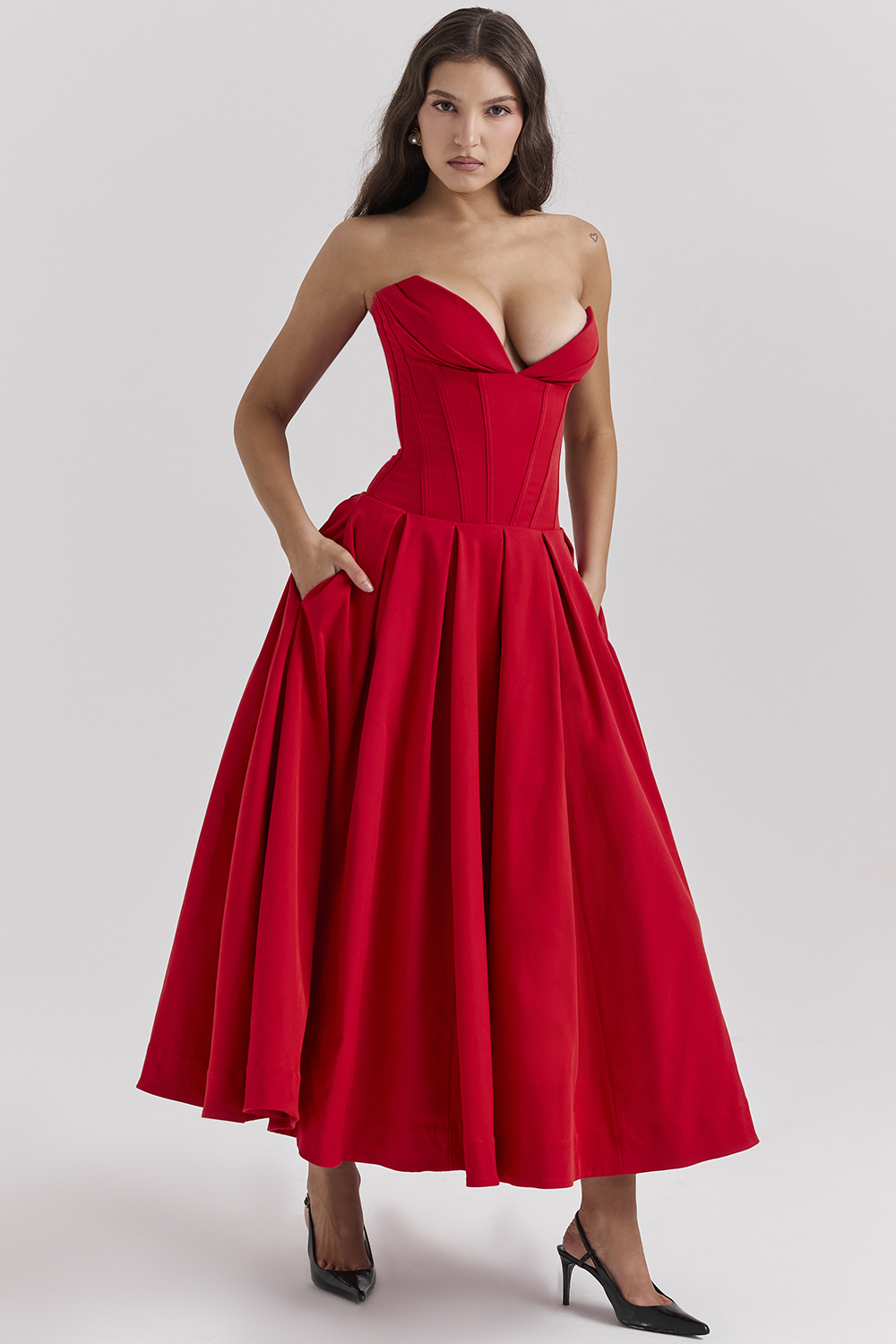 Lady Scarlet Strapless Midi Dress