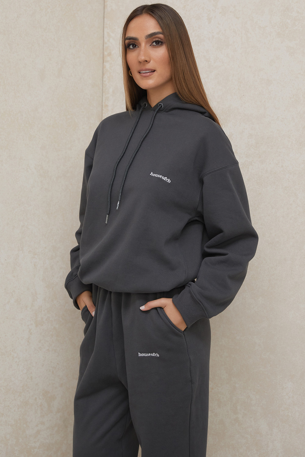 Halo Charcoal Cotton Fleece-Back Oversized Hoodie