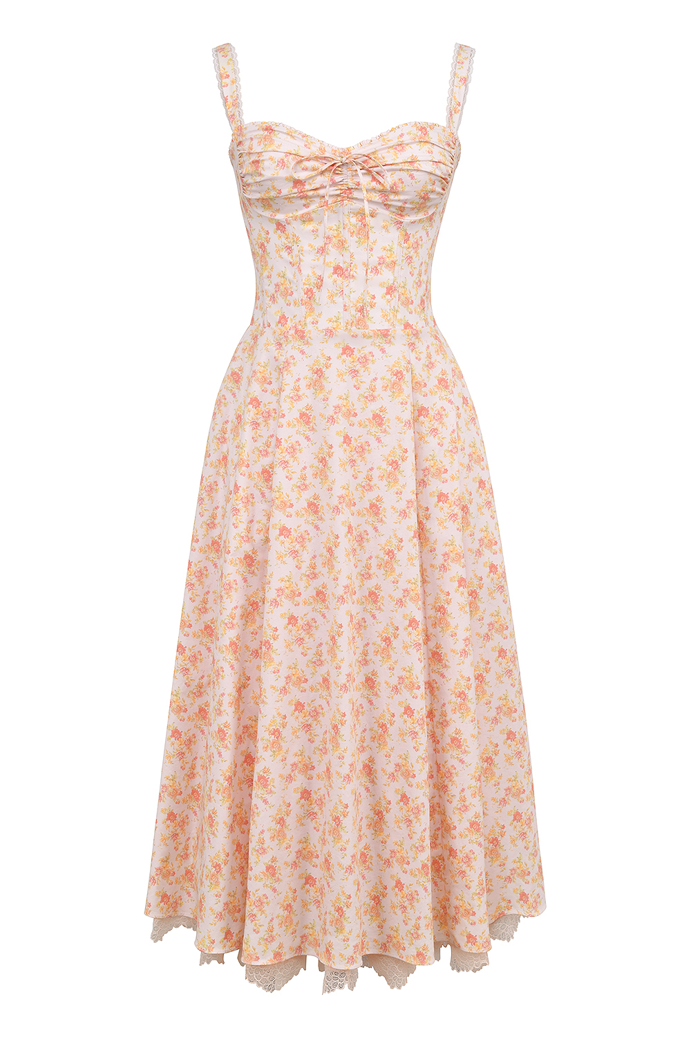 Rosalee Peach Poppy Print Cotton Bustier Sundress