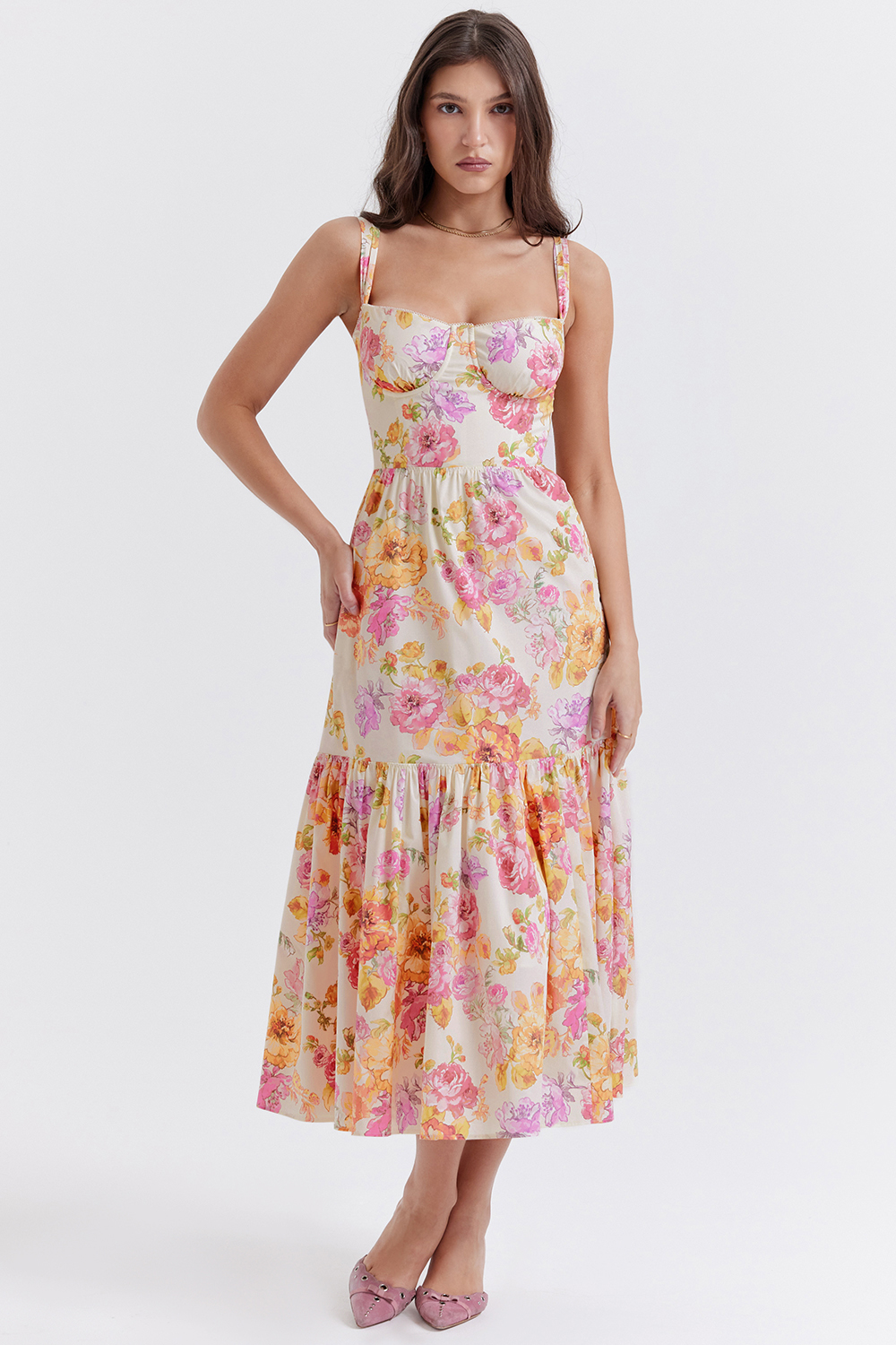 Elia Ivory Floral Midi Sundress