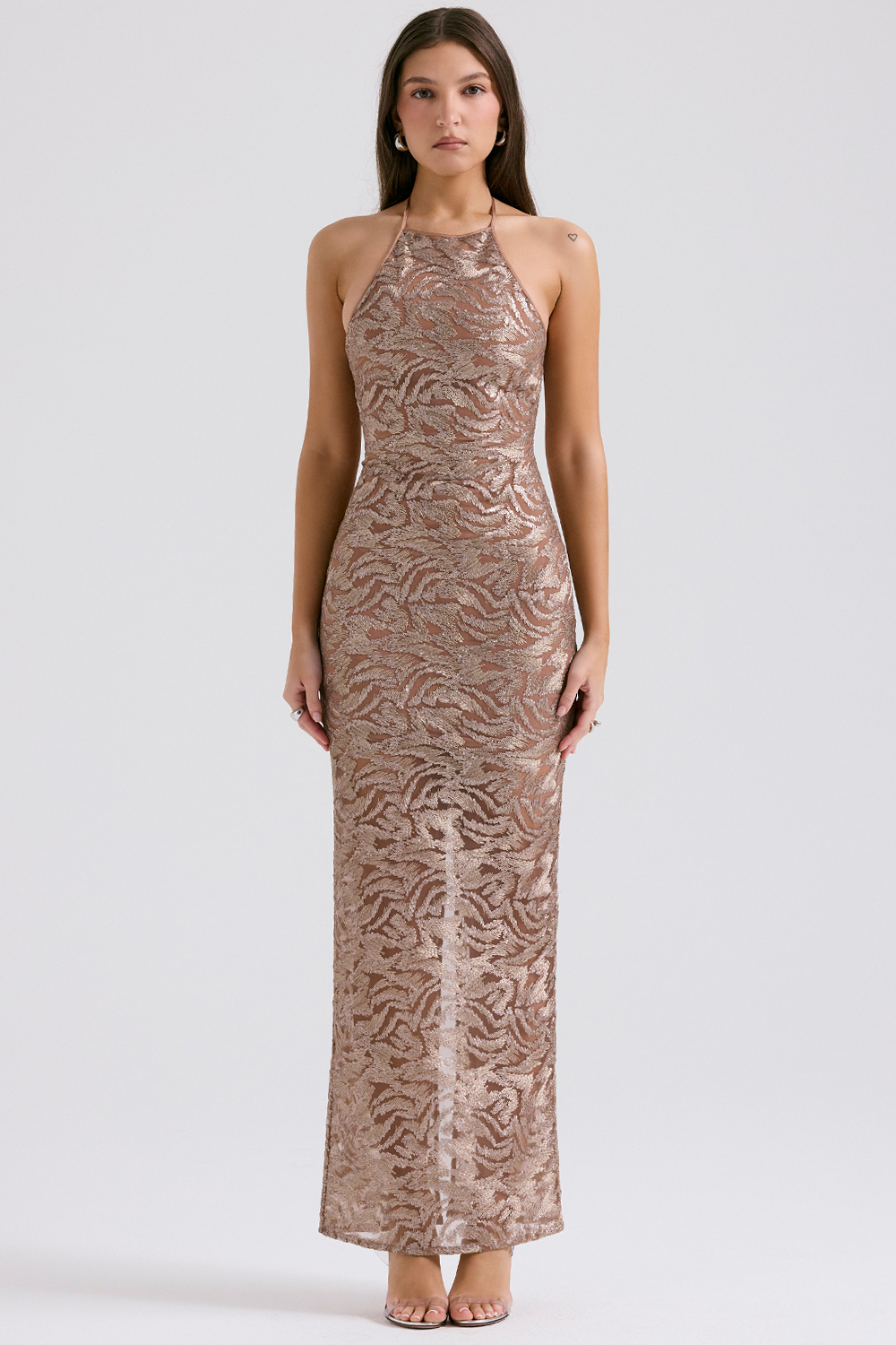 Giada Rose Gold Embroidered Sequinned Gown