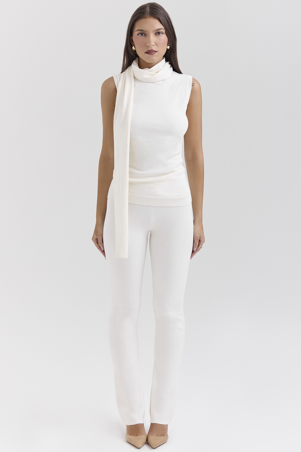 Clementine Ivory Cashmere Draped Tank and Scarf