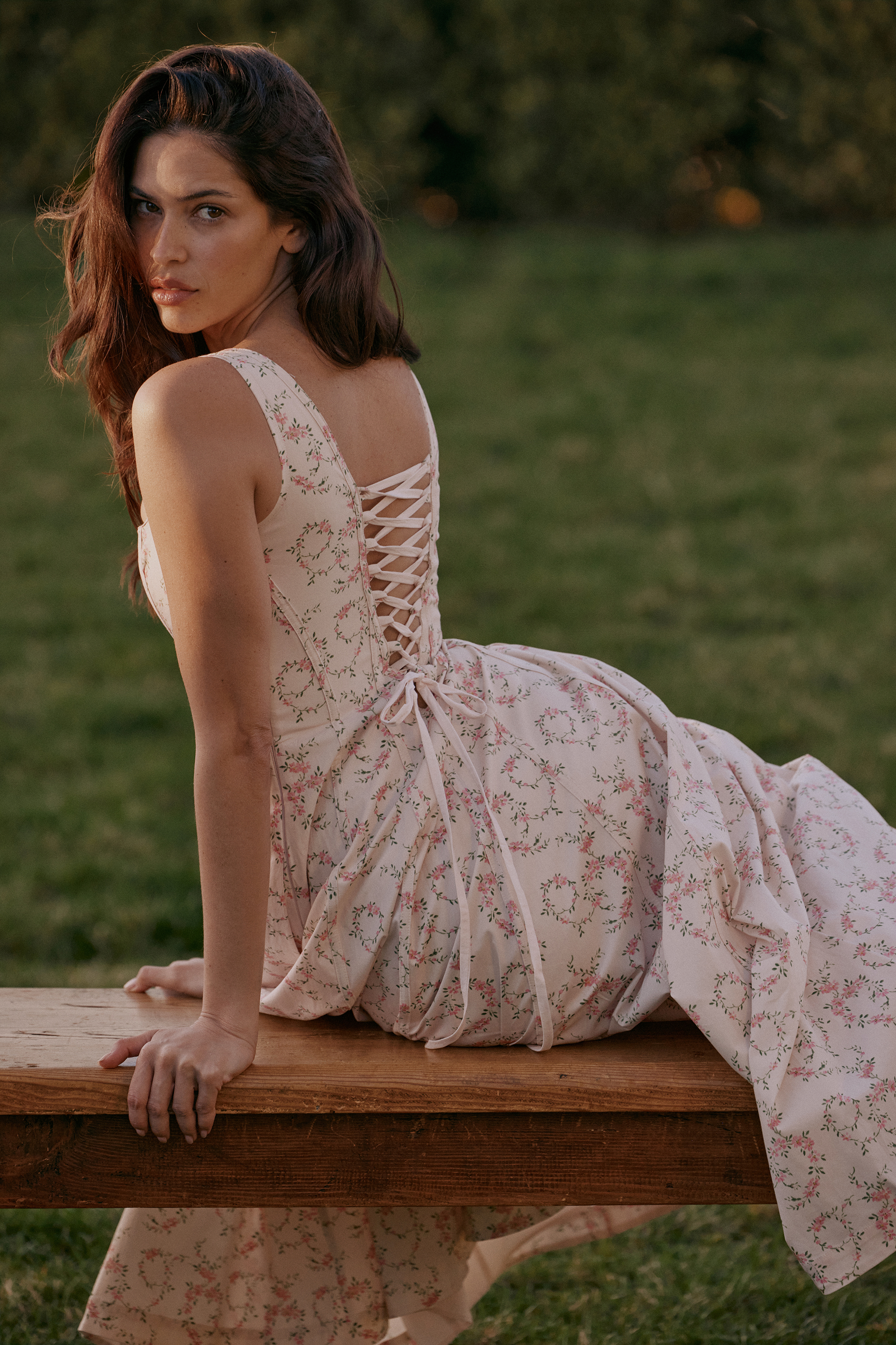 Mariabella Cream Floral Print Cotton Midi Sun Dress