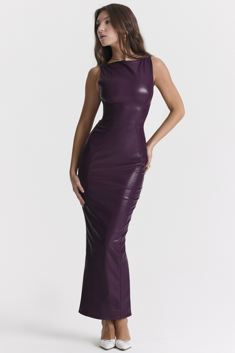 Sahara Merlot Vegan Leather Maxi Dress