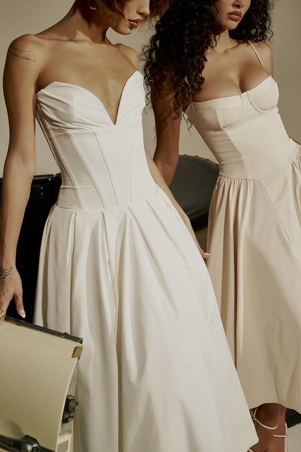 Lady White Strapless Midi Dress