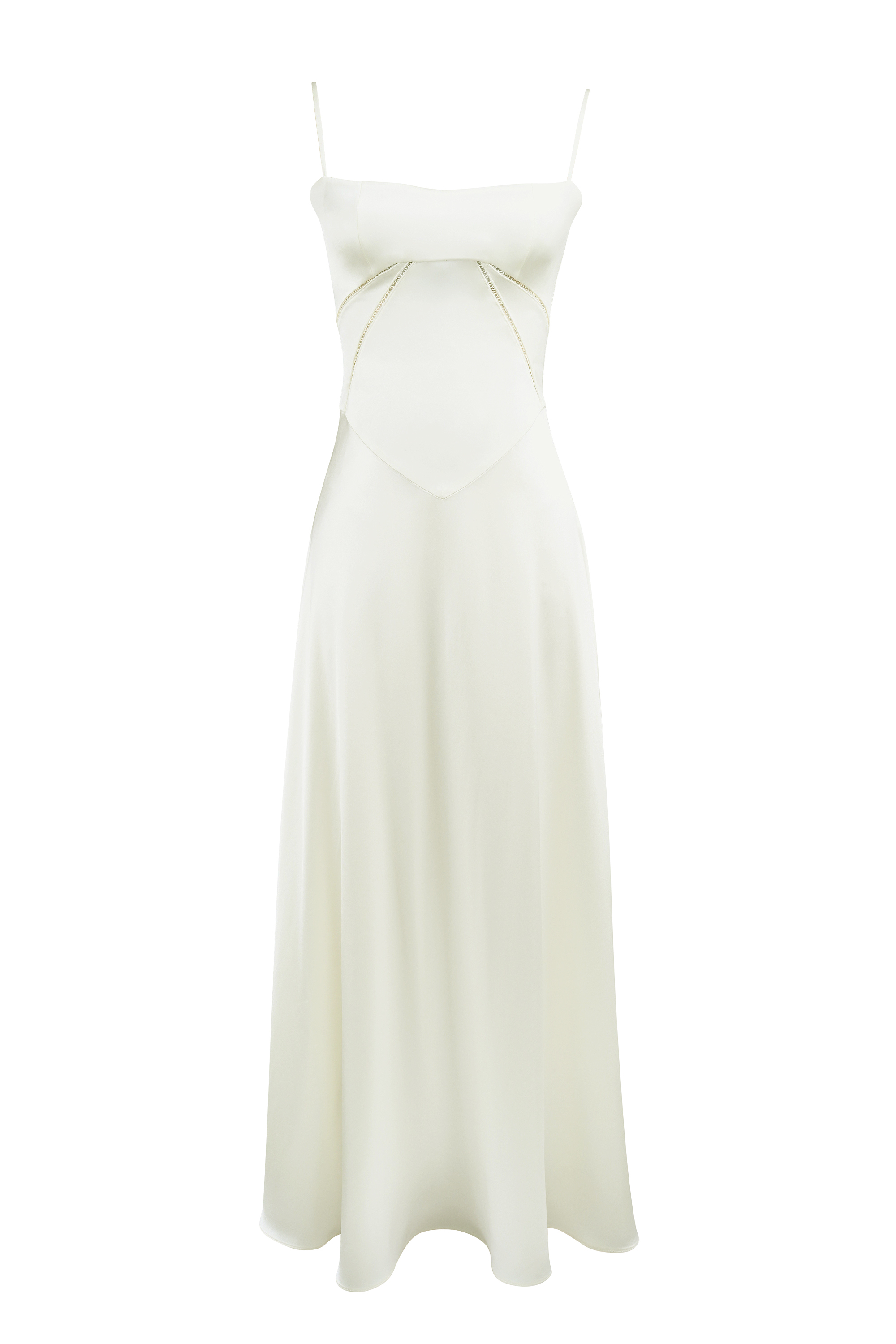 Anabella Ivory Satin Lace Up Maxi Dress