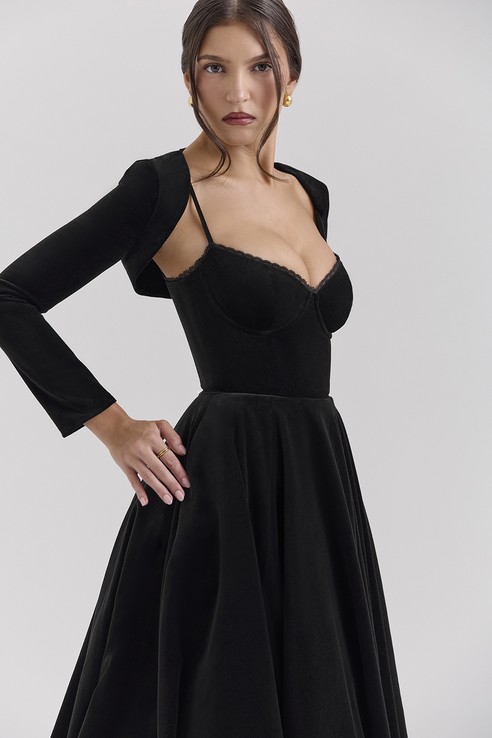 Mademoiselle Black Velvet Tulle Midi Dress + Bolero