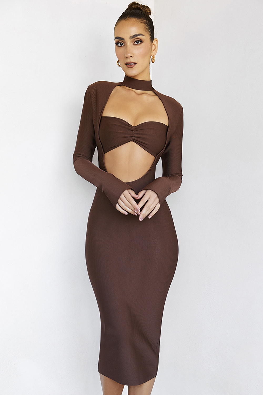 ImplicationsMistress Rocks  Chocolate Bandage Cutout Midi Dress