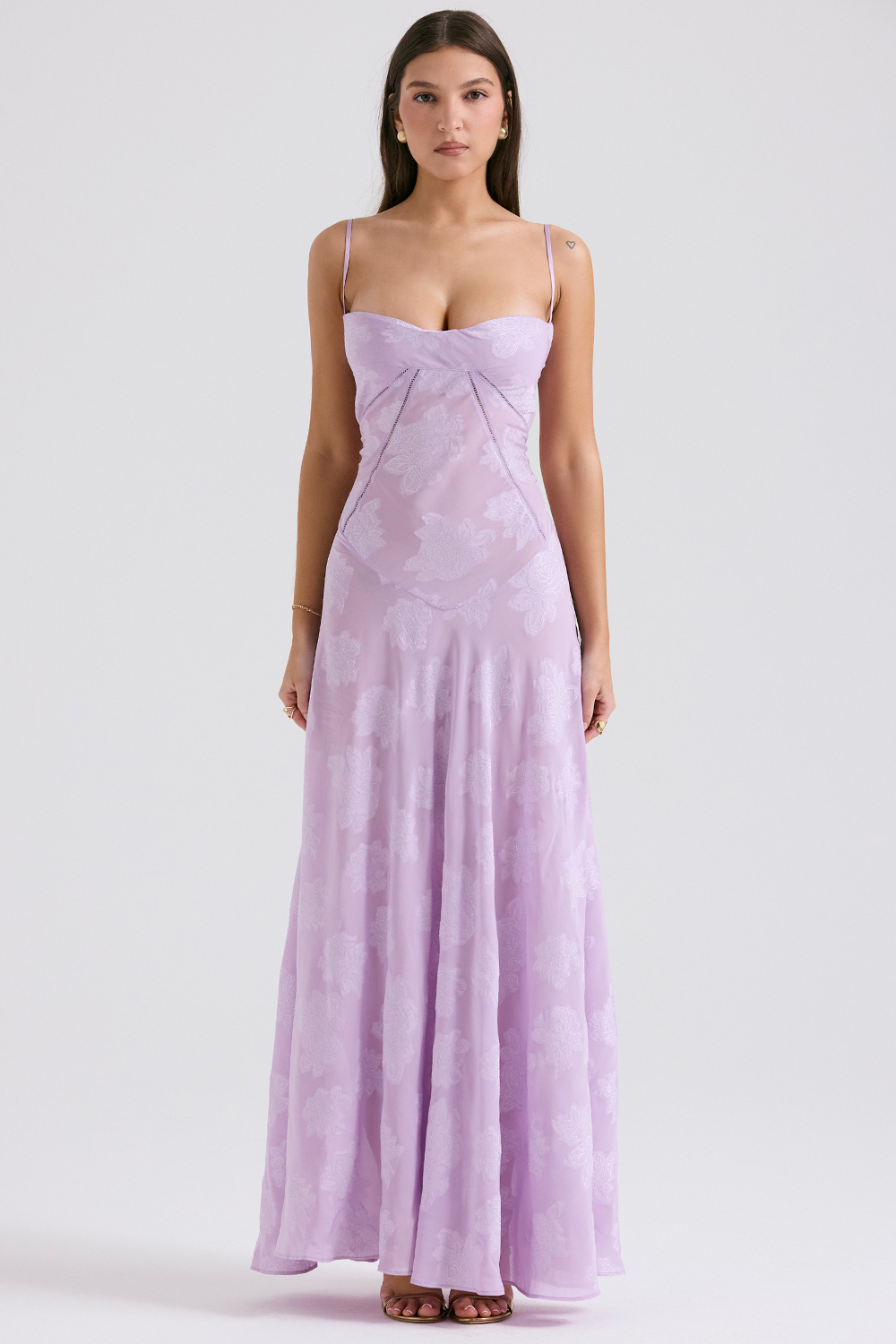 Seren Orchid Floral Lace Back Maxi Dress
